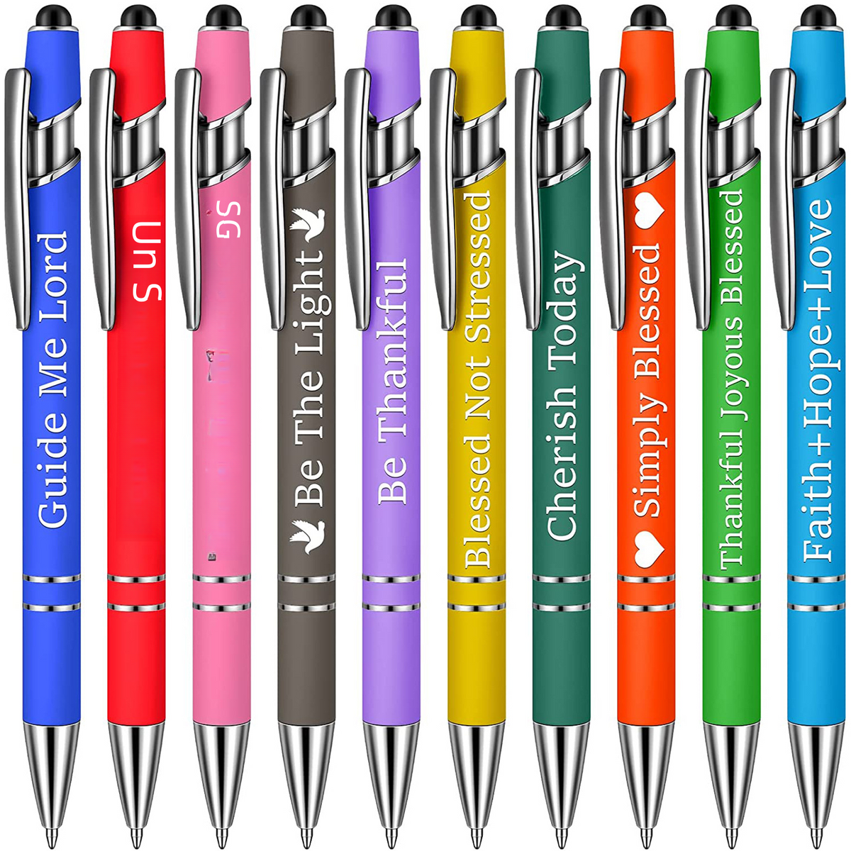 Close-up of Sassy in our 40s Funny Pen Set, showcasing the sleek metal finish and vibrant colors.