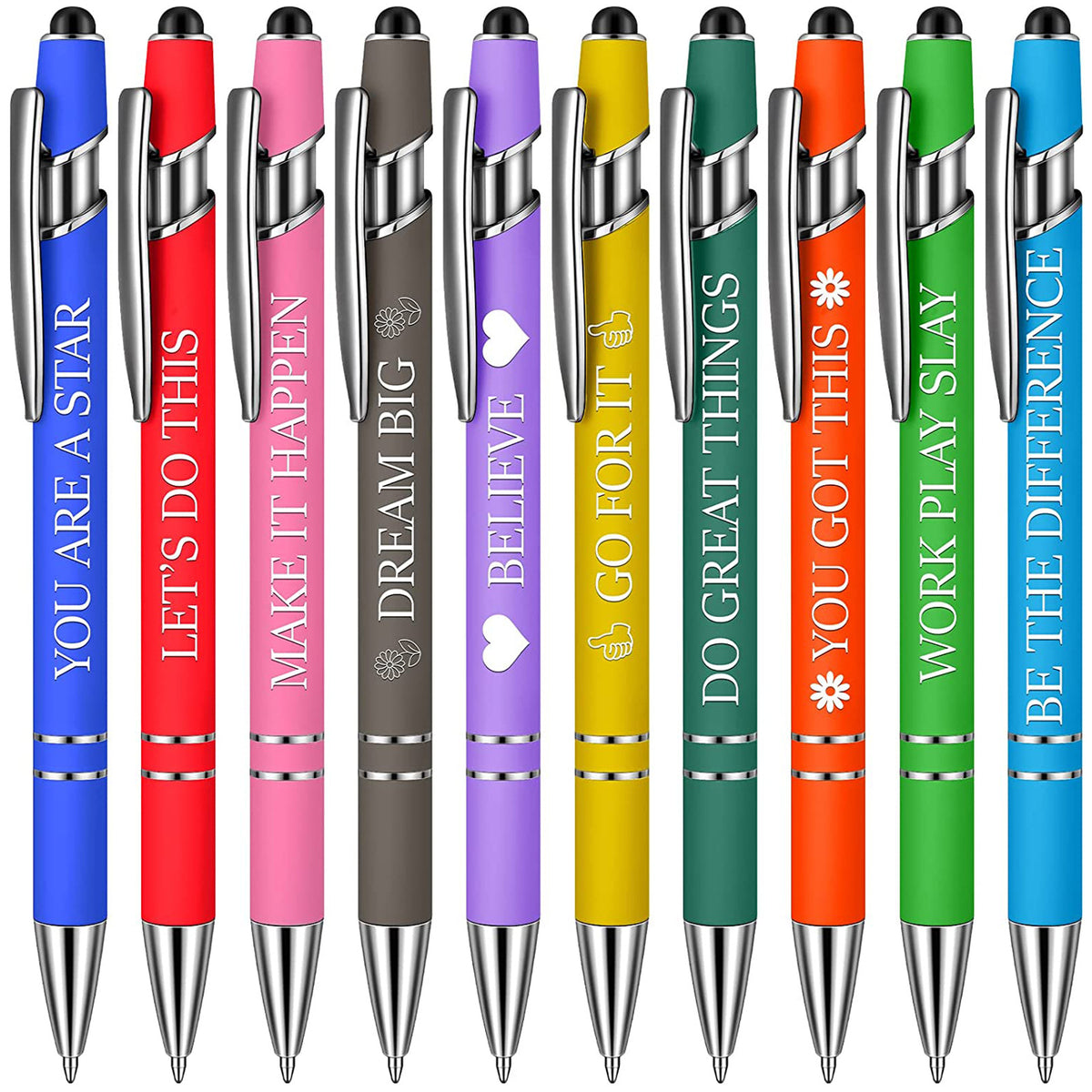 Detail shot of a Sassy in our 40s metal click ballpoint pen from the Funny Pen Set, showing the tip.