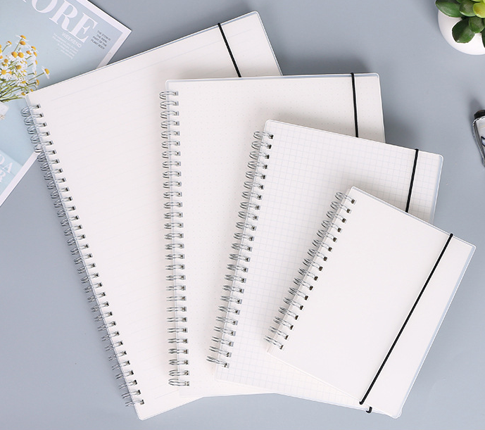 Sassy in our 40s Transparent Frosted Notebook, coil bound, showcasing its clear frosted cover and durable design, perfect for