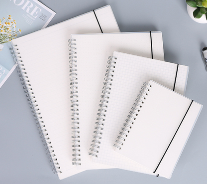 Sassy in our 40s Transparent Frosted Notebook, coil bound, showcasing its clear frosted cover and durable design, perfect for