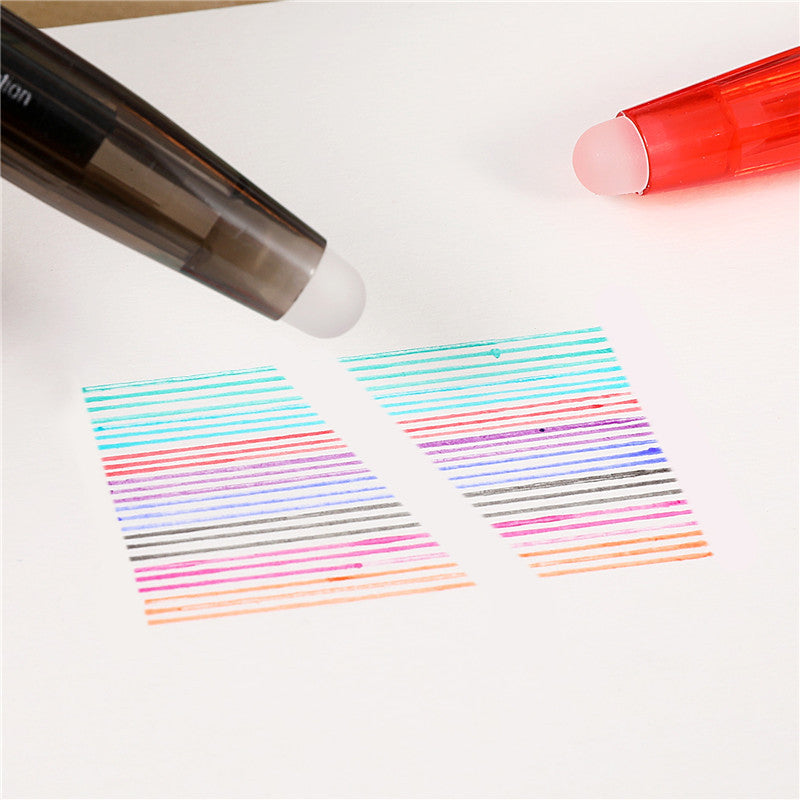Sassy in our 40s 8-Color Erasable Gel Pens, 0.5mm ballpoint, showcasing the smooth tips and comfortable grip design.