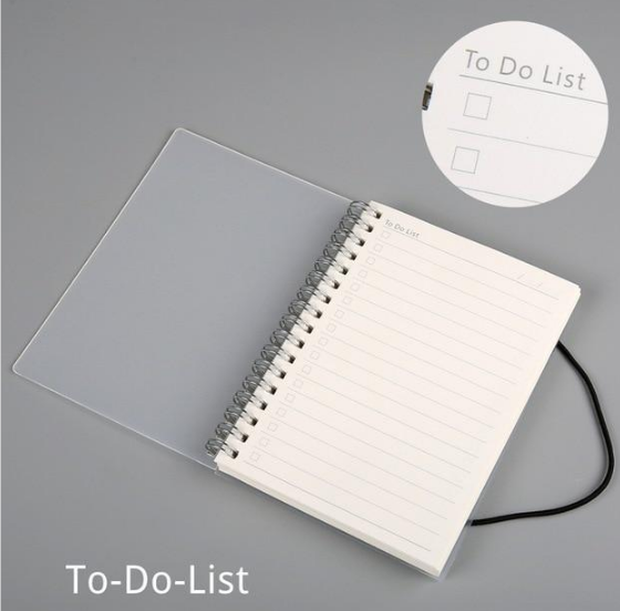 Sassy in our 40s coil bound notebook, open to reveal crisp lined pages, highlighting the transparent frosted cover and sturdy