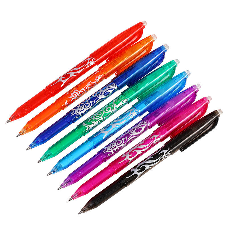 Sassy in our 40s 8-Color Erasable Gel Pens, 0.5mm ballpoint, displayed as a vibrant complete set for writing.