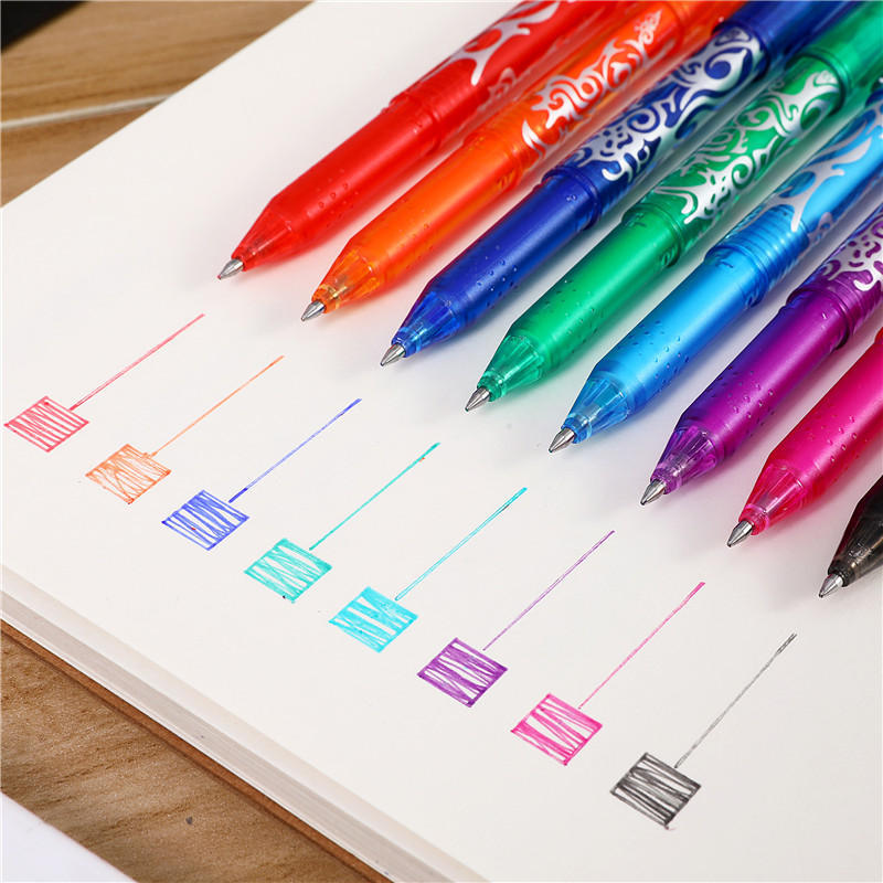 Close-up of Sassy in our 40s 8-Color Erasable Gel Pens, highlighting the unique eraser on each colorful pen cap.