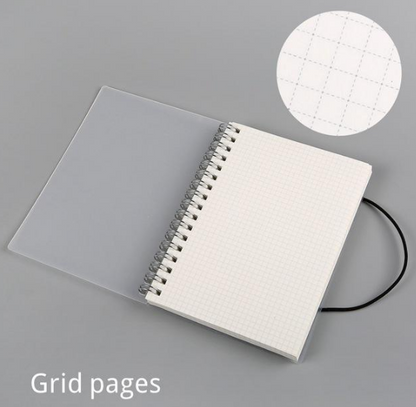 Overhead shot of the Sassy in our 40s Transparent Frosted Notebook, emphasizing its clean design and ample writing space for 